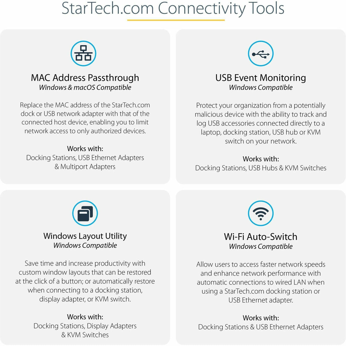 StarTech dock next to laptop to show scale and easy workstation integration