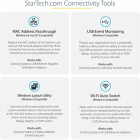 StarTech dock next to laptop to show scale and easy workstation integration