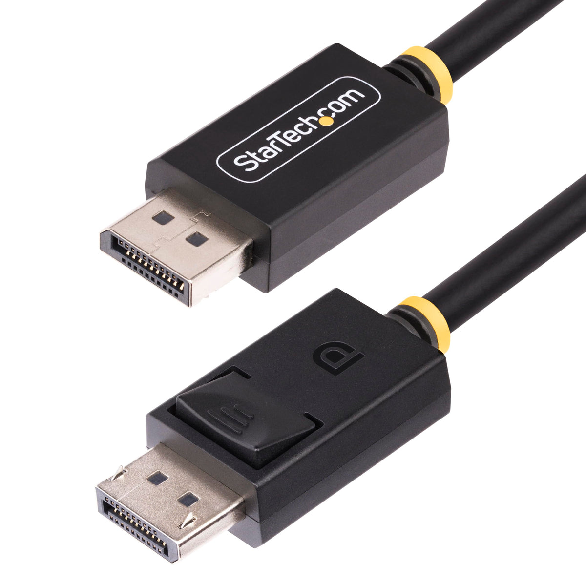 StarTech.com DP40 cable close-up shows secure latching connectors for reliable connections