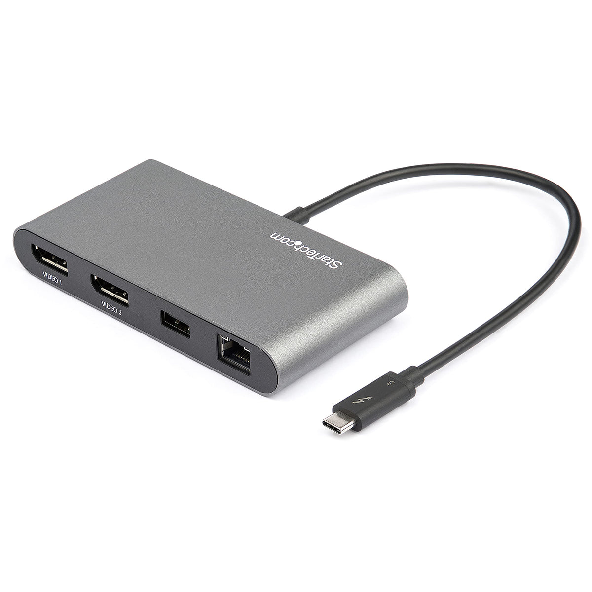 StarTech.com dual monitor Thunderbolt mini dock front view with 4K outputs