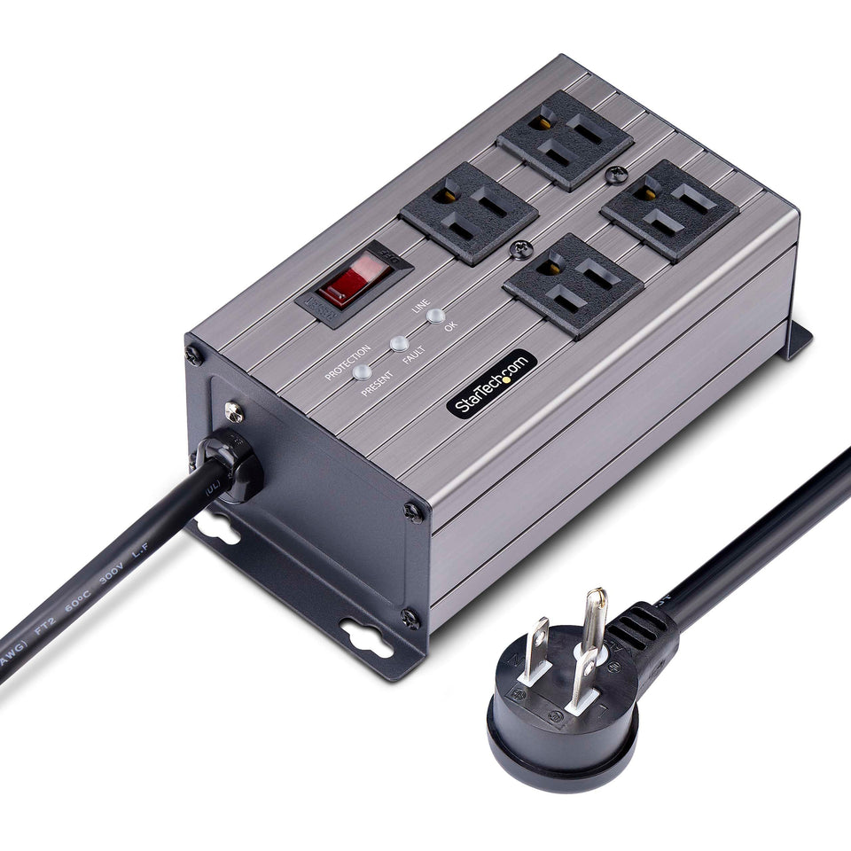 StarTech.com flat plug power strip with four outlets for flexible desk setups