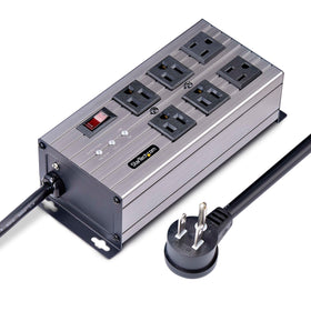 StarTech power strip front view with six outlets for organized distribution