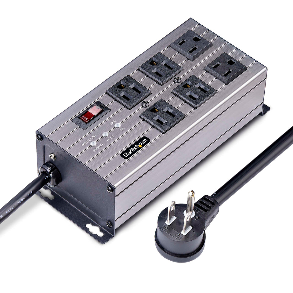 StarTech power strip front view with six outlets for organized distribution