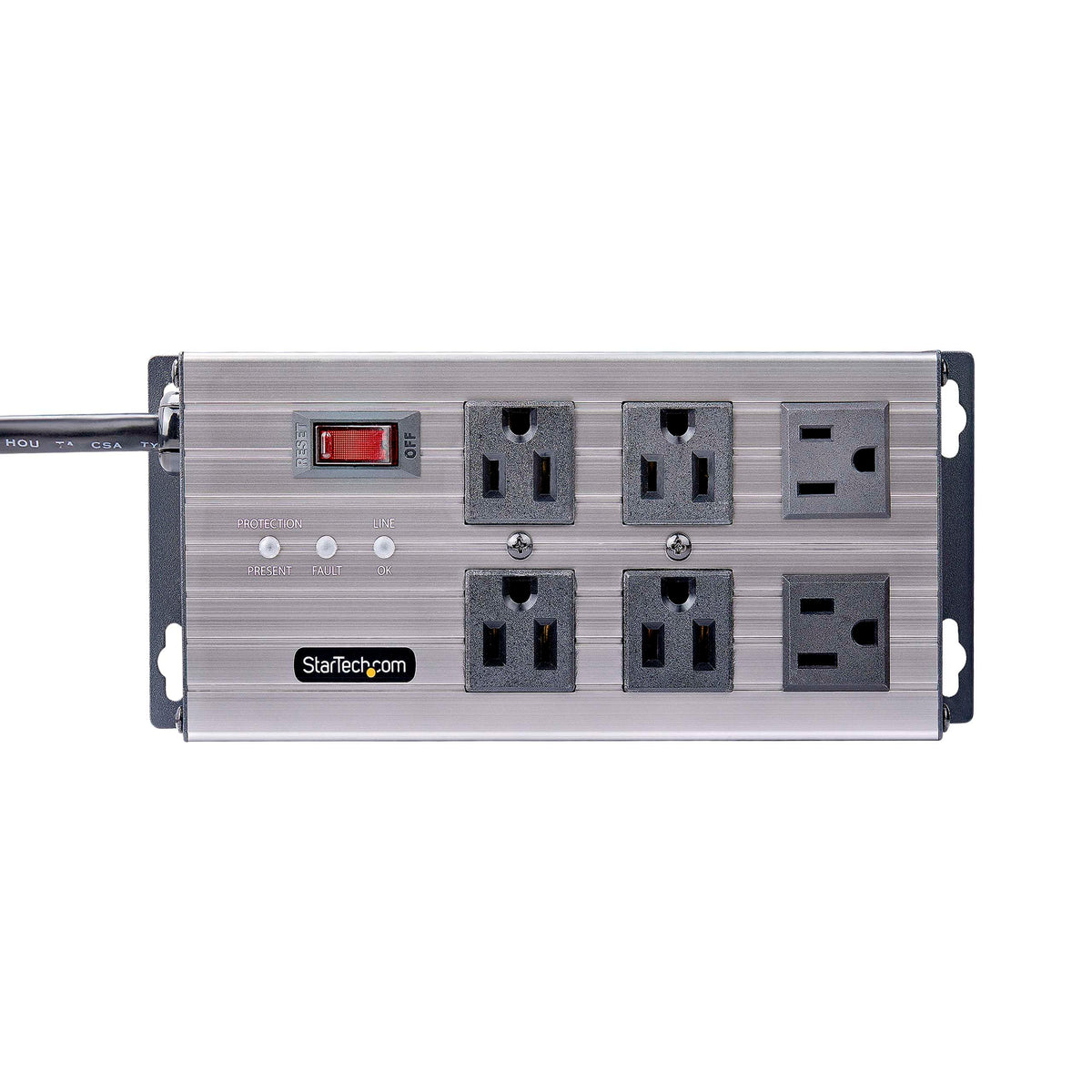 StarTech power strip layout of six outlets for easy access