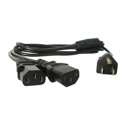 StarTech.com front view of 6ft Y splitter showing plug and dual C13s for flexible setups
