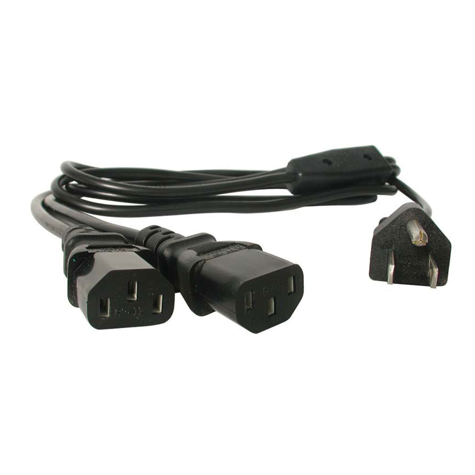StarTech.com front view of 6ft Y splitter showing plug and dual C13s for flexible setups