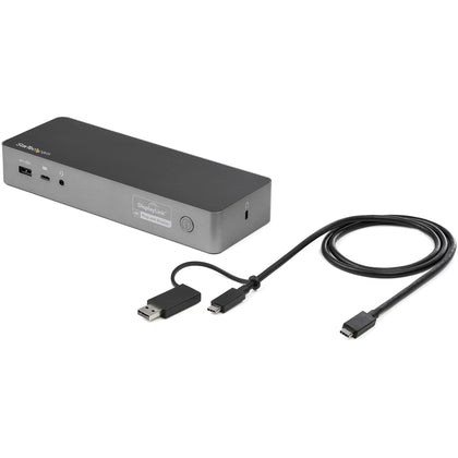 StarTech.com hybrid dock front view with USB-C and USB-A ports for quick device connection.