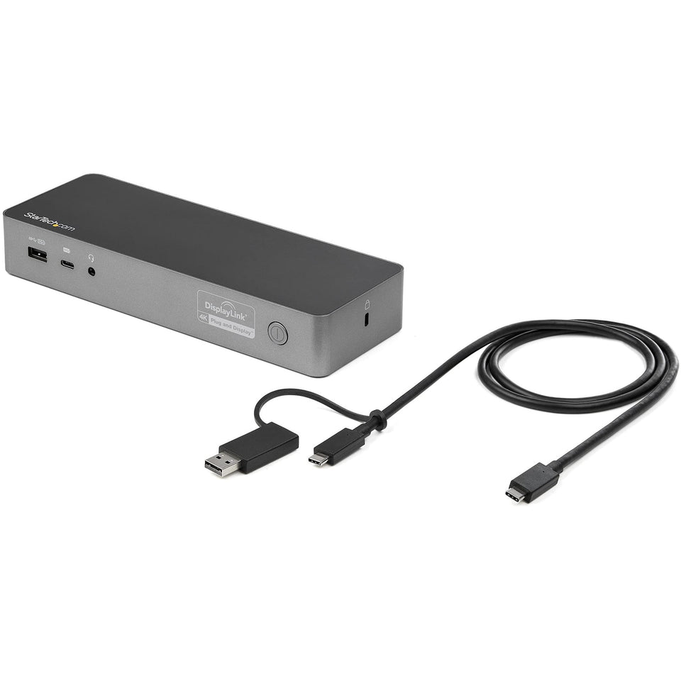 StarTech.com hybrid dock front view with USB-C and USB-A ports for quick device connection.