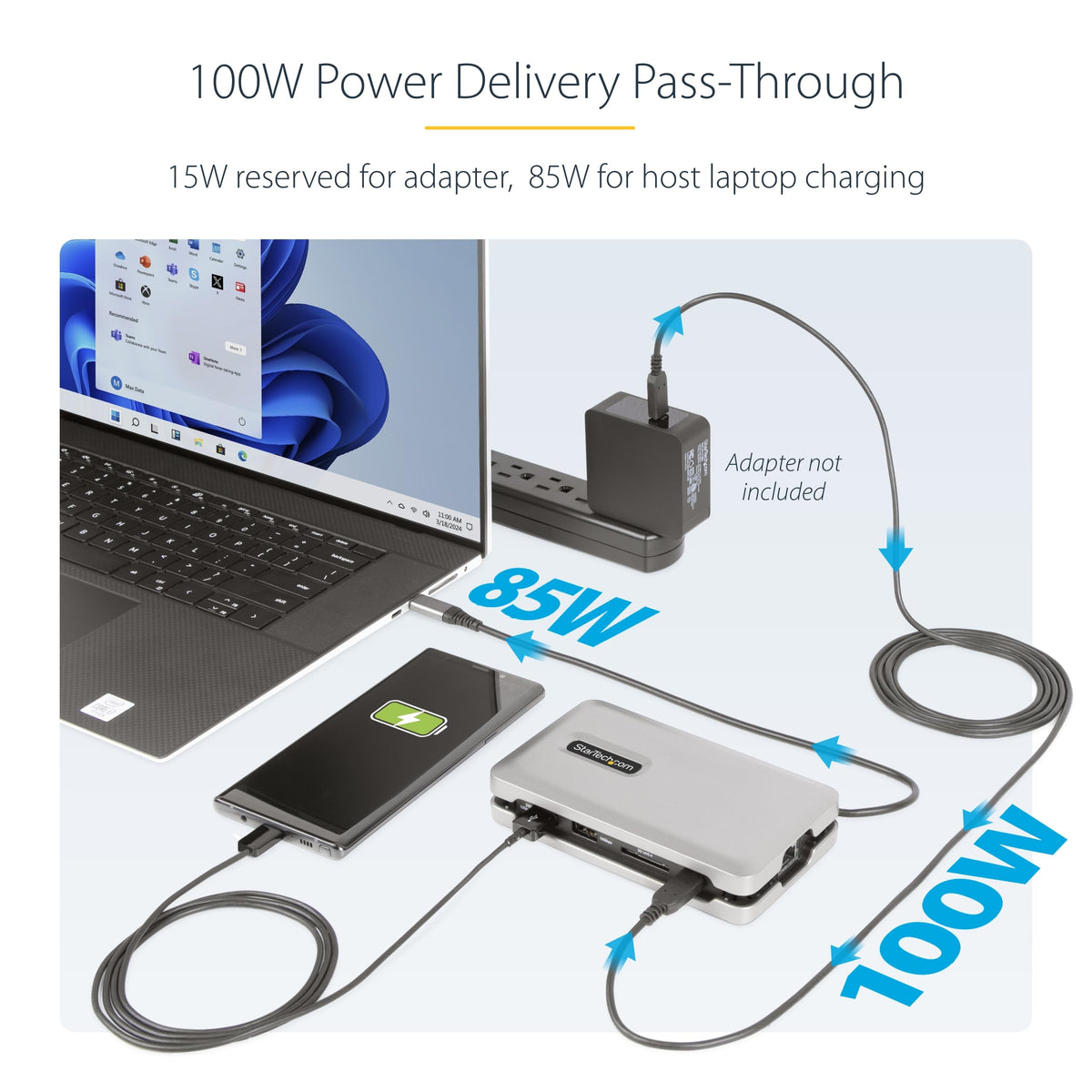 StarTech.com powering a laptop via USB PD while driving an external display for uninterrupted work
