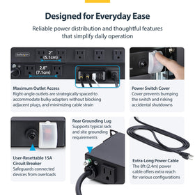 StarTech.com extra-wide spacing accommodates oversized plugs without blocking neighboring outlets.