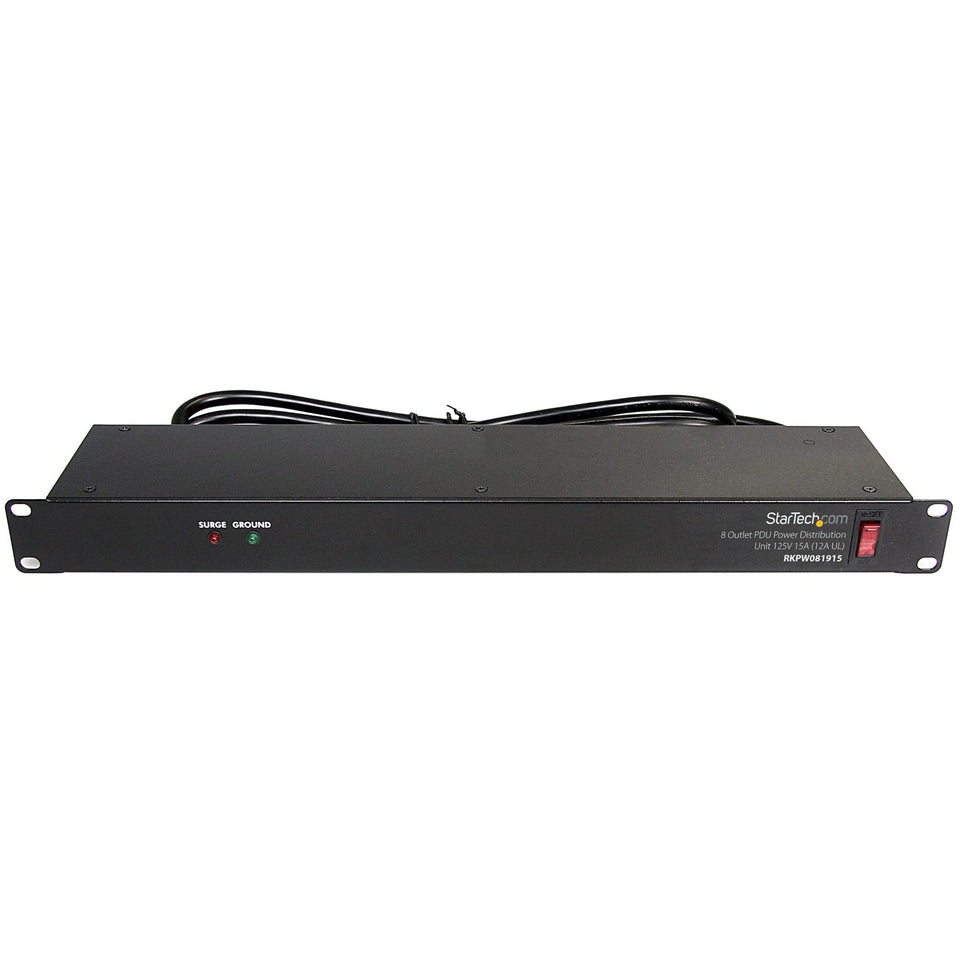 StarTech.com RKPW081915 front view with eight outlets and surge protection
