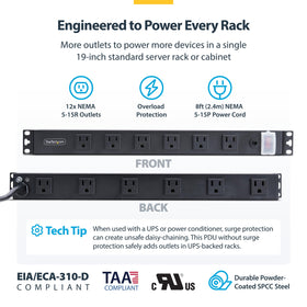 StarTech.com rugged SPCC steel housing ensures durable 1U power distribution.