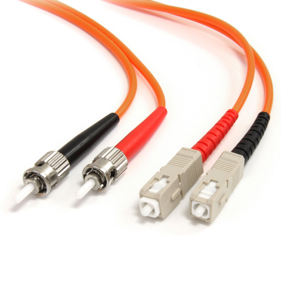 StarTech.com ST to SC fiber patch cable in orange, ideal for reliable high-speed network connections.