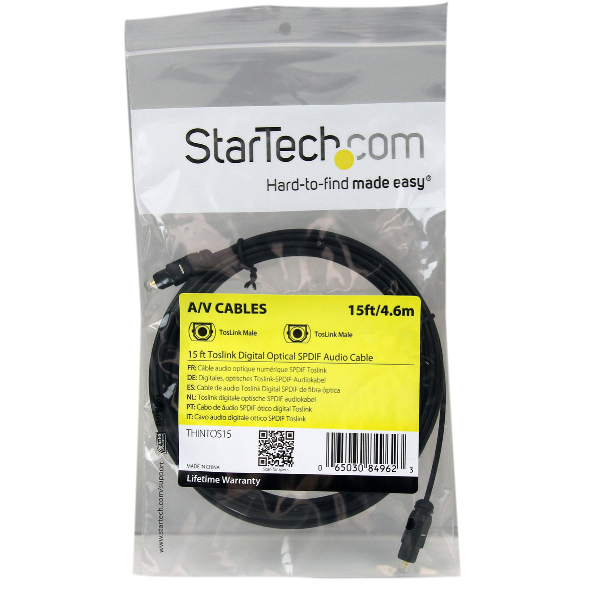 StarTech.com cable connected between TV and soundbar for tidy setup