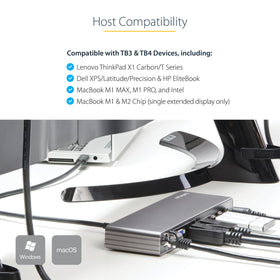 StarTech Thunderbolt 3 Dock 85W Power Delivery charges your laptop.