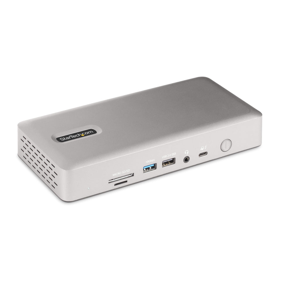 StarTech.com Thunderbolt 4 Dock front view with versatile ports for productivity.
