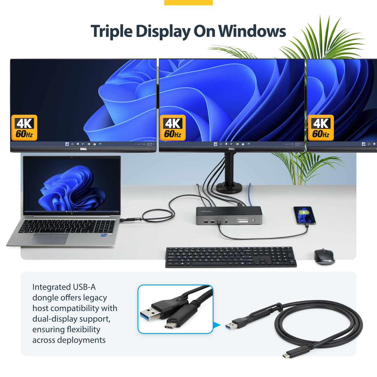 StarTech USB-C dock delivering up to 140W power to a laptop while connected to displays.