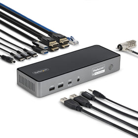 StarTech triple-monitor USB-C dock front view for a clean, multi-monitor workspace.