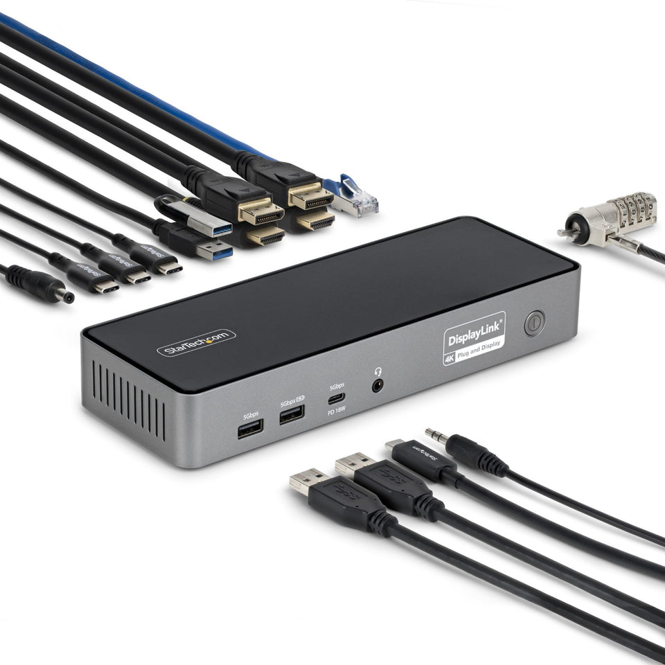 StarTech triple-monitor USB-C dock front view for a clean, multi-monitor workspace.