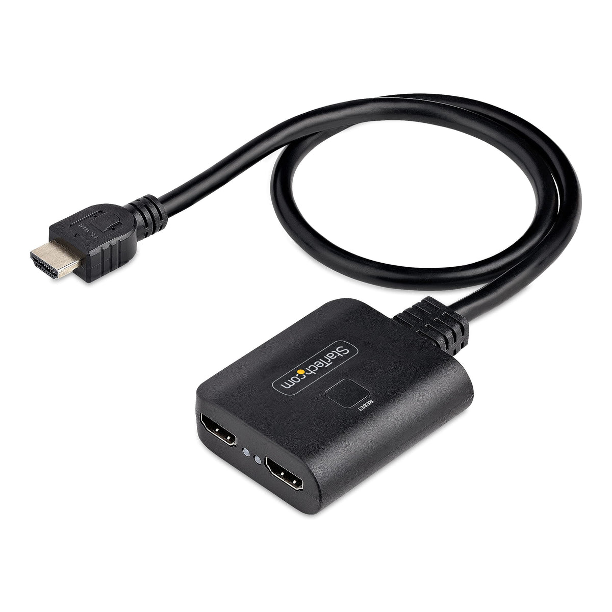 StarTech two-port HDMI splitter front view for 4K60Hz mirroring