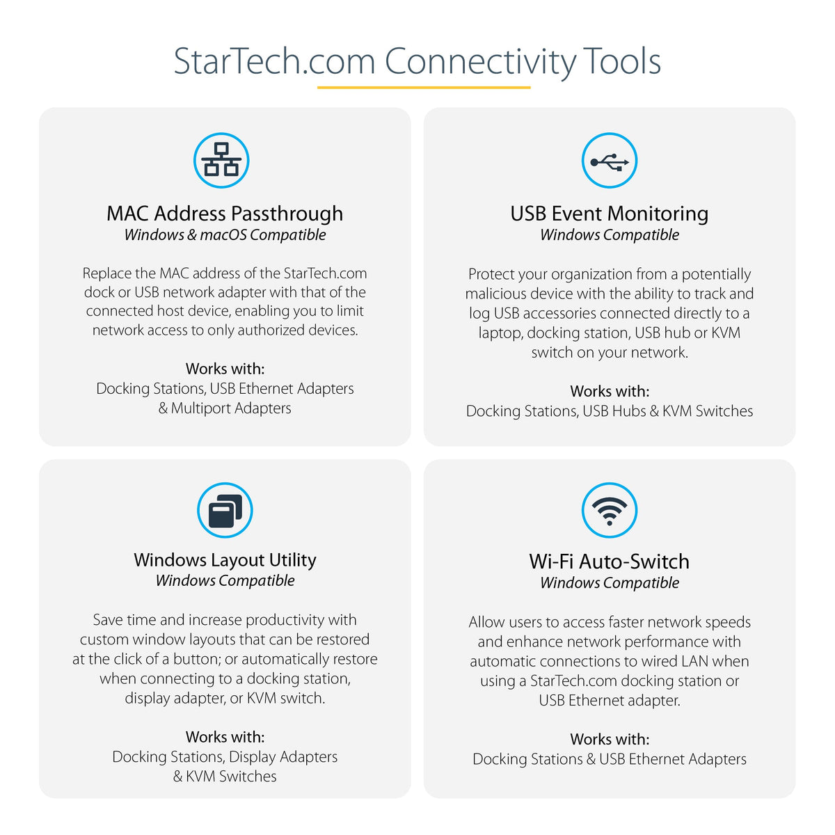 StarTech.com USB-C Quad Dock 100W PD powers a laptop during work.