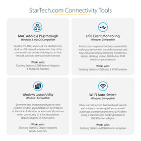 StarTech.com USB-C Quad Dock 100W PD powers a laptop during work.