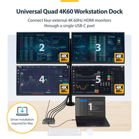 StarTech quad 4K60 dock desktop setup with four monitors for expanded productivity.