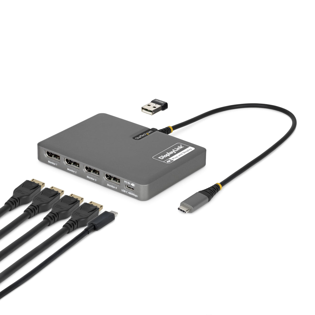 StarTech USB-C quad 4K60 dock front view expands ports for multitasking on the go.
