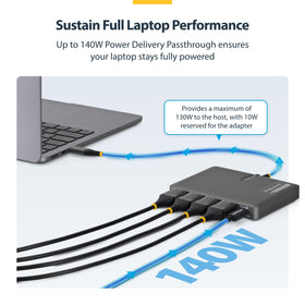 StarTech USB-C 4K60 dock laptop charging while connected to peripherals.