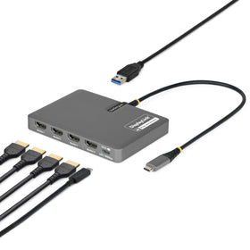 StarTech USB-C quad HDMI dock front view with four displays for expanded multitasking