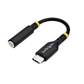 StarTech.com front view of USB-C to 3.5mm adapter showing compact design and port — clear audio on the go