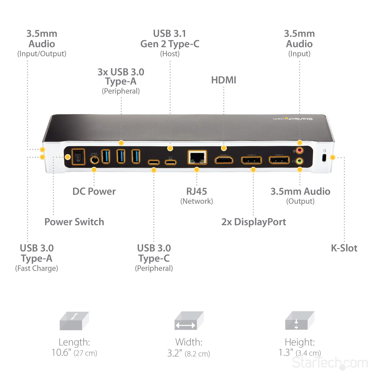 StarTech USB-C triple monitor dock includes Ethernet and audio ports for a complete setup