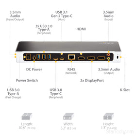 StarTech USB-C triple monitor dock includes Ethernet and audio ports for a complete setup