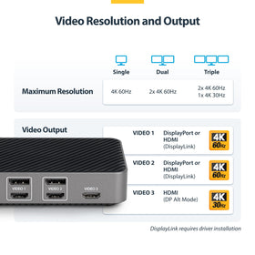 StarTech USB-C triple monitor dock charging a laptop while multitasking.