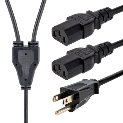 StarTech.com 10ft power Y-cable showing dual C13 connections for multiple devices.
