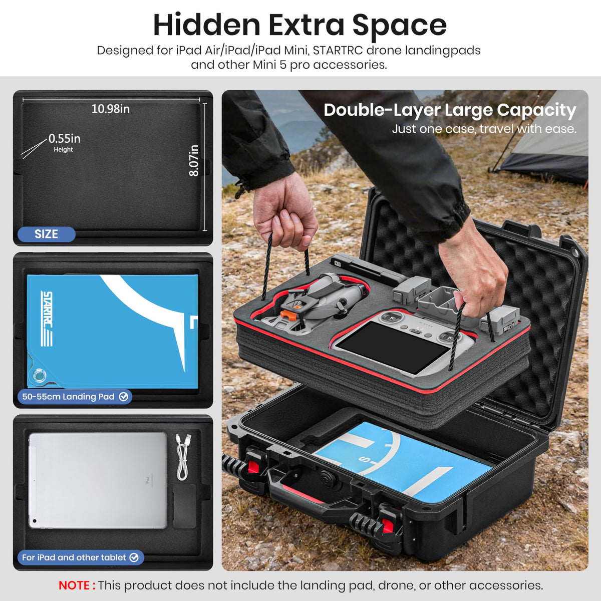 STARTRC removed top foam tray exposing lower compartment useful for tablet or landing pad storage