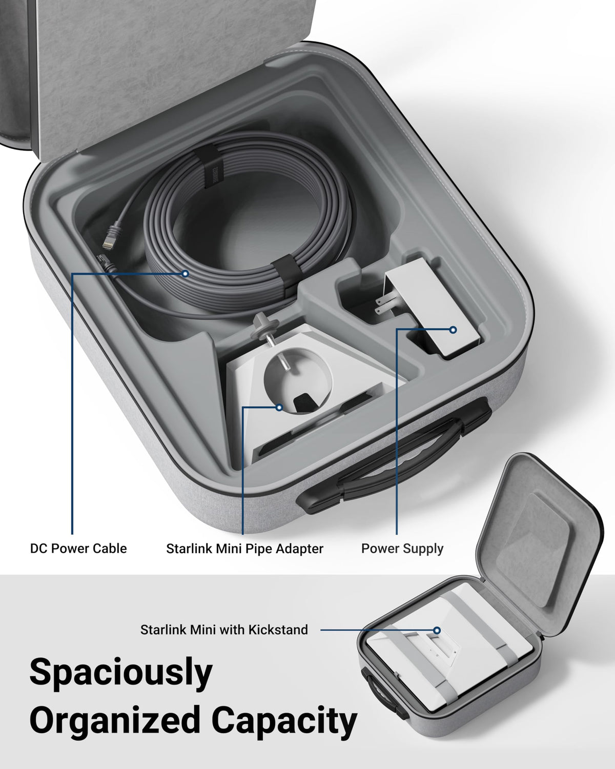 STARWARE interior layout with compartments, keeps Starlink Mini accessories secure