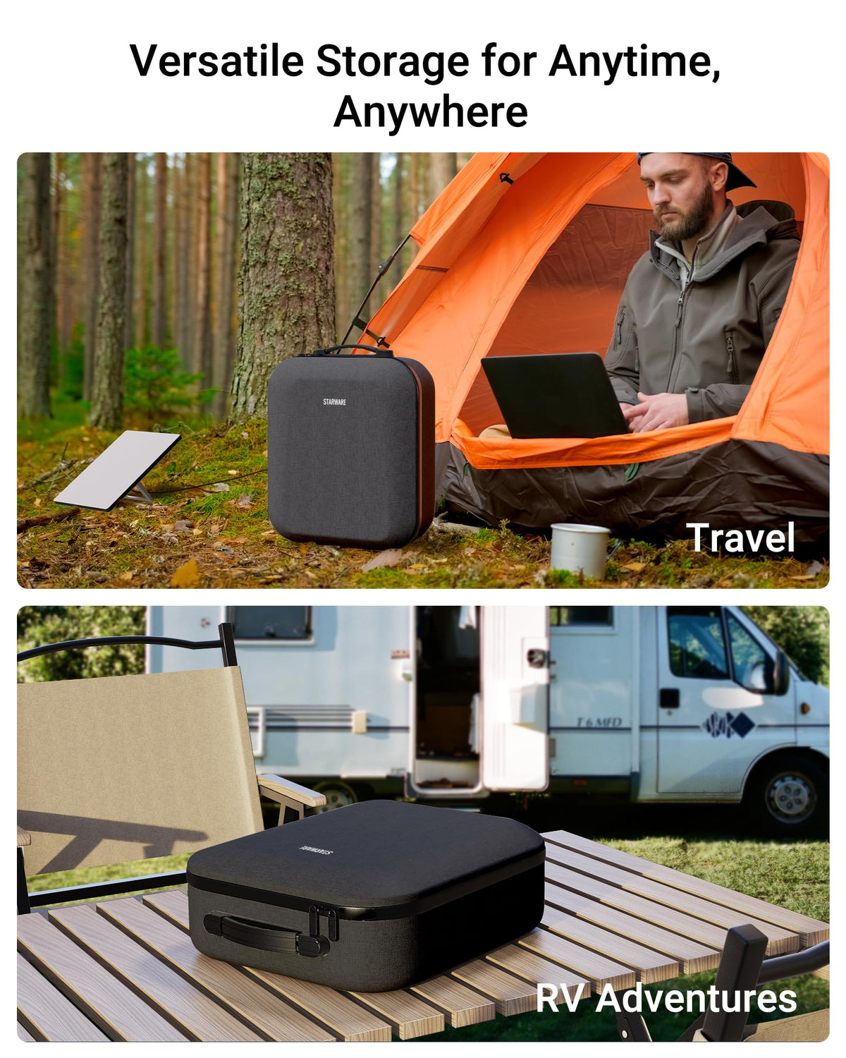 STARWARE case on outdoor table near tent showing travel-ready protection benefit
