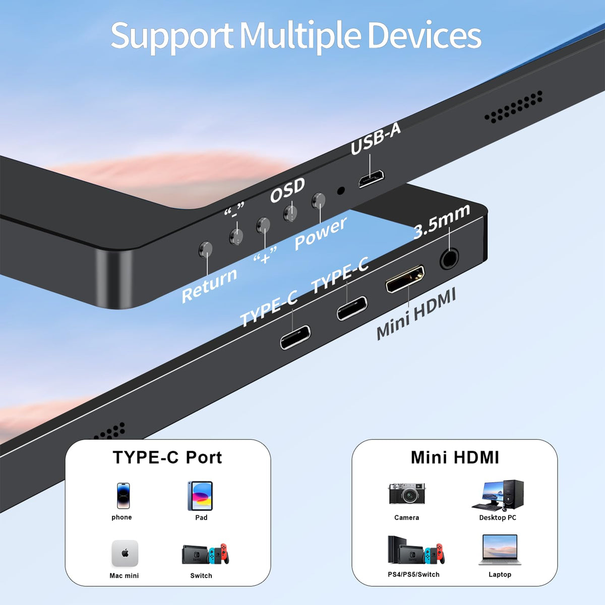 StarXnDa rear ports with HDMI and USB-C for simple multi-device connections