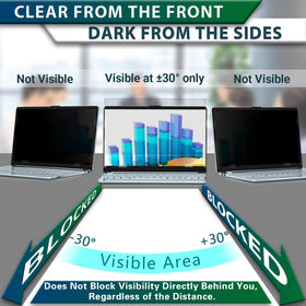 STARY laptop privacy filter with adhesive strips shows easy on-off attachment.