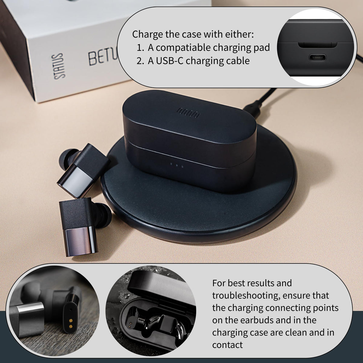 Status Between 3ANC earbuds delivering up to 8 hours of playback per charge.