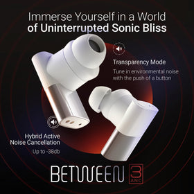 Status Between 3ANC Bone earbuds in case showing ANC and transparency modes