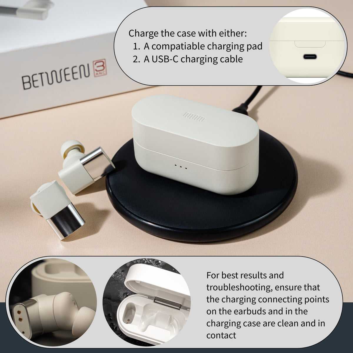 Status Between 3ANC Bone earbuds fast charging case for quick top ups