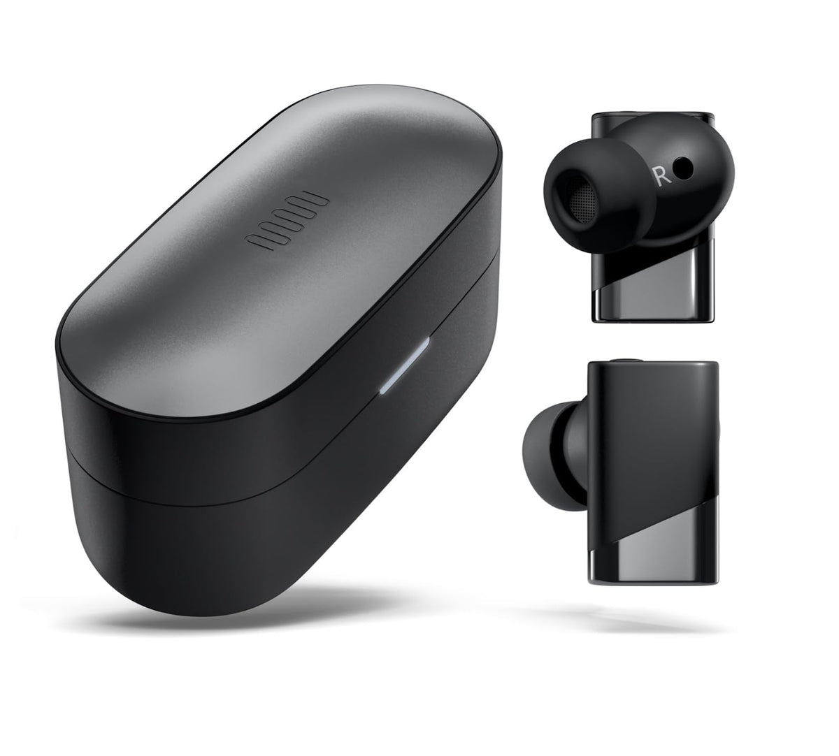 Status Pro X earbuds in case, ready for charging on the go
