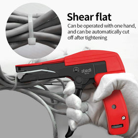 Stedi Cable Tie Gun red finish improves visibility on busy projects
