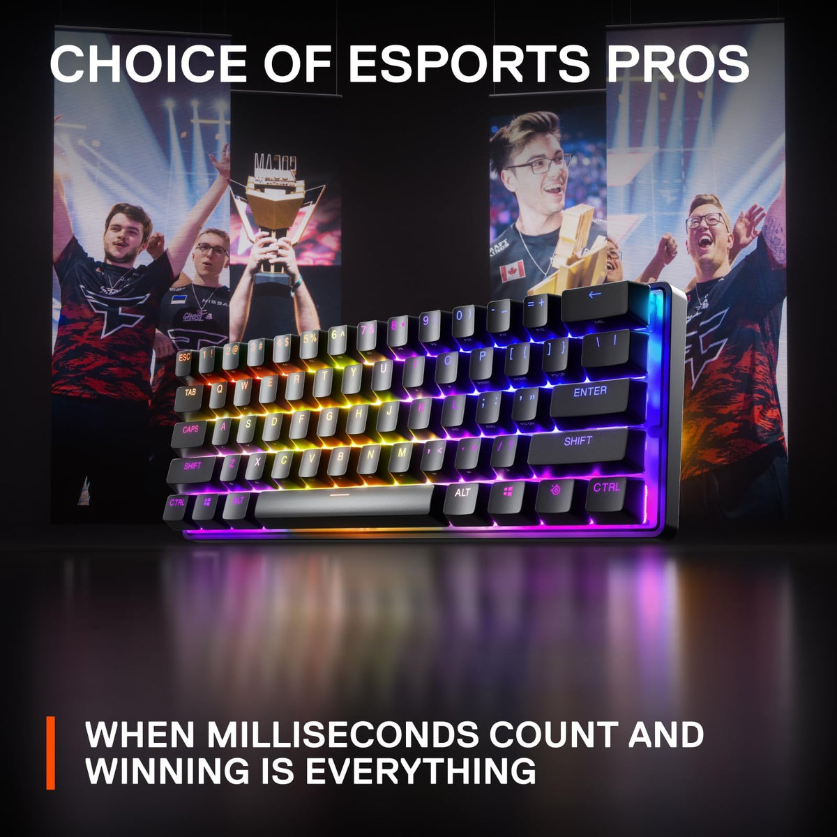SteelSeries Apex Pro Mini RGB lighting enhances visuals and cues during play