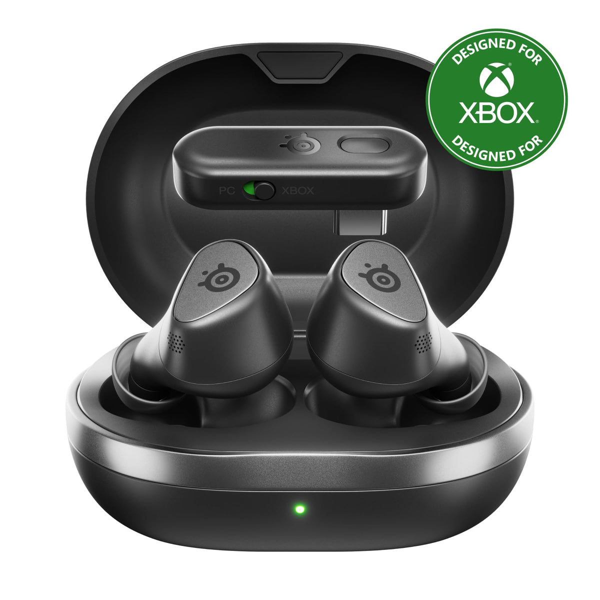 SteelSeries Arctis GameBuds charging case ready for fast, on-the-go recharging.