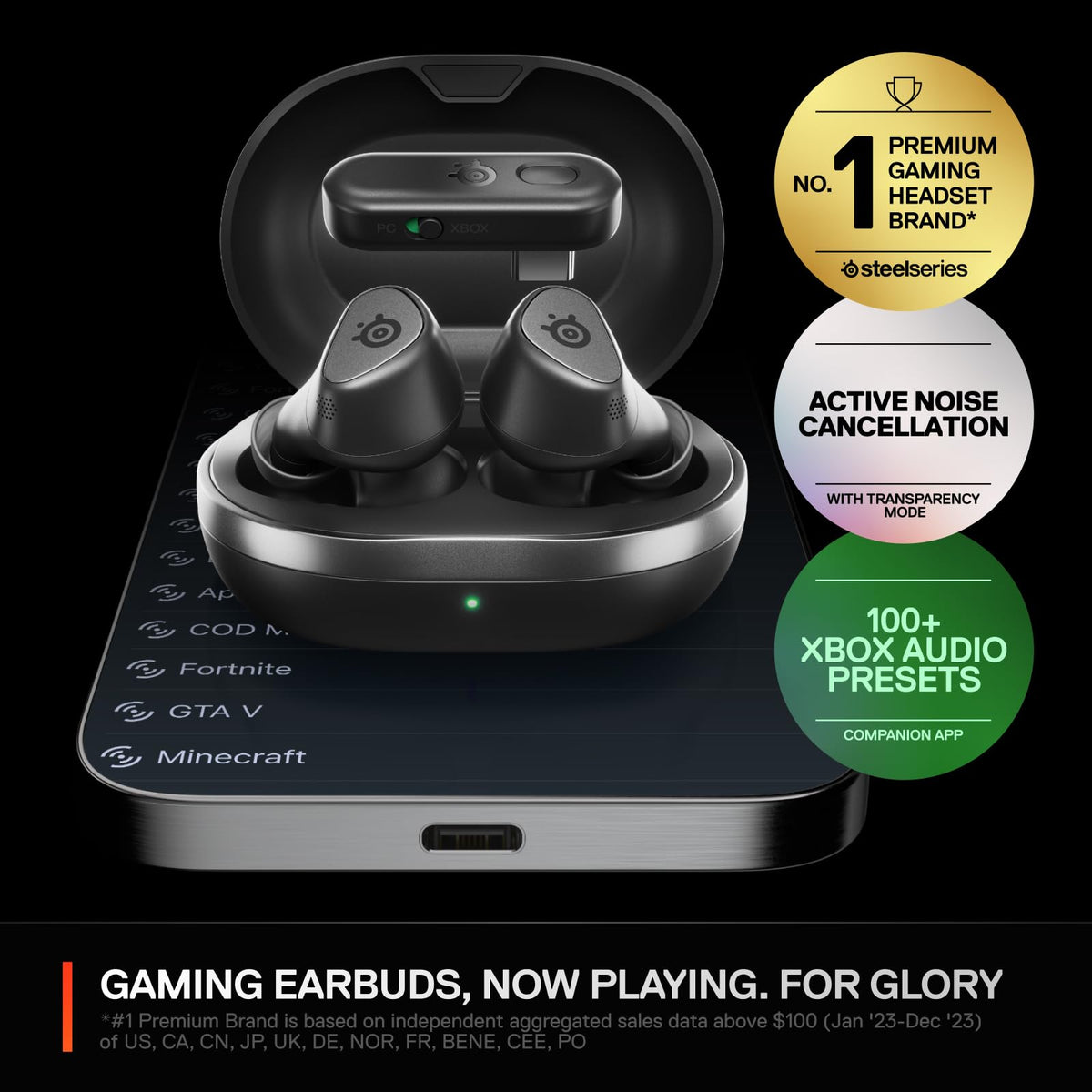 SteelSeries Arctis GameBuds ear tip sizes shown for a secure, comfortable fit.