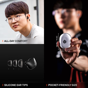 SteelSeries Arctis GameBuds IP55 water resistance for daily use.