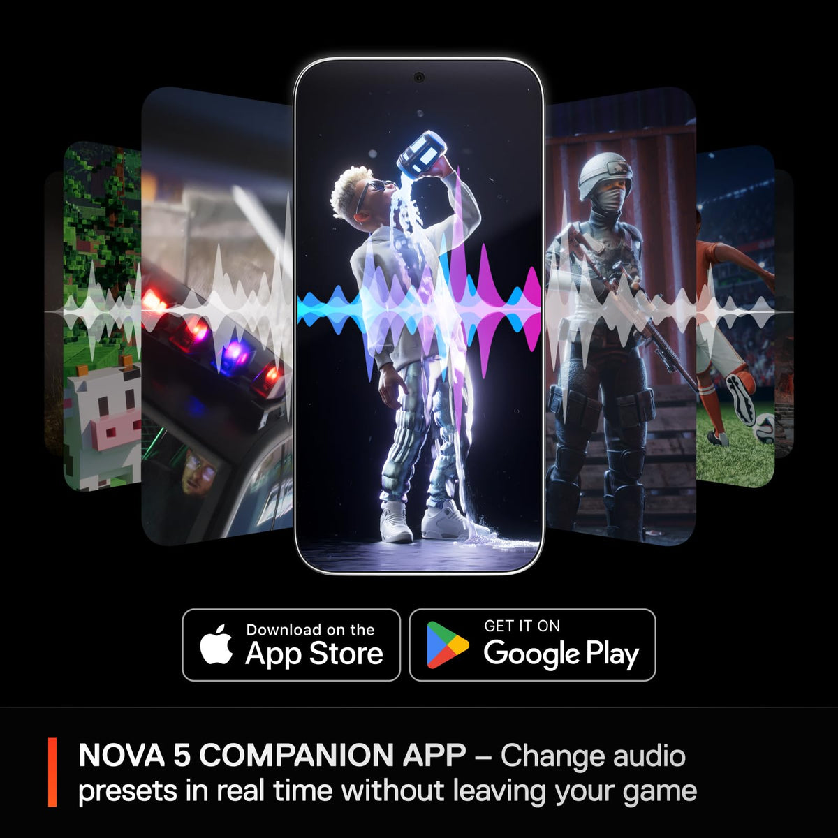 Arctis Nova 5 companion app interface with 100+ audio presets